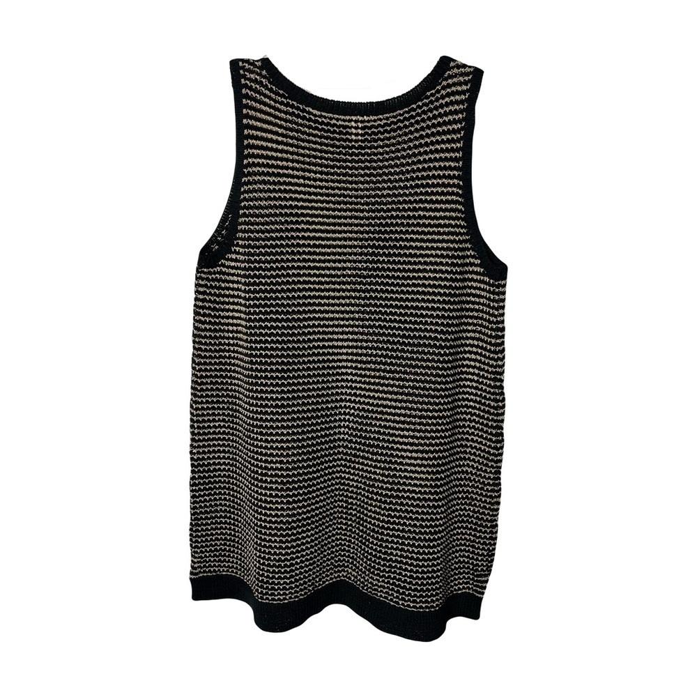 Eileen Fisher | Black Cream Linen Blend Mesh Knit Sleeveless Tank, Large Petite - Picture 2 of 6